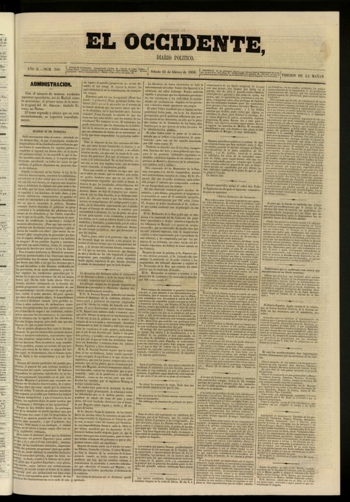 Miniatura de El Occidente: diario político del 23 de febrero de 1856, nº 348