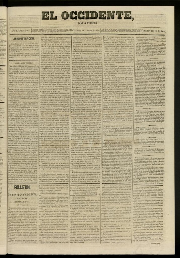 Miniatura de El Occidente: diario político del 24 de febrero de 1856, nº 349