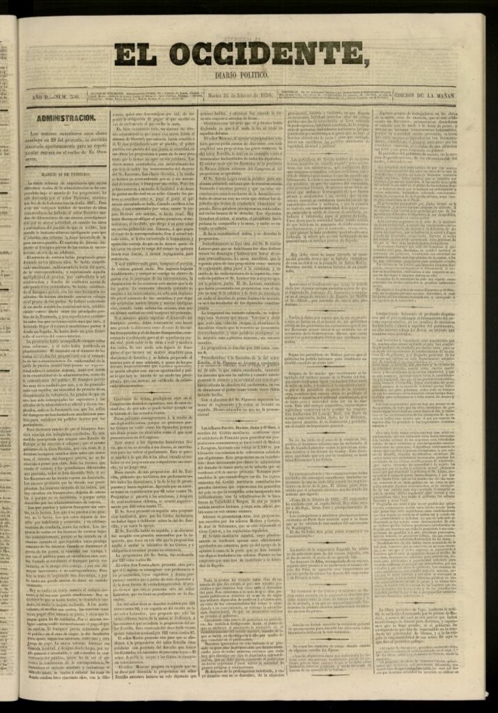 Miniatura de El Occidente: diario político del 26 de febrero de 1856, nº 350