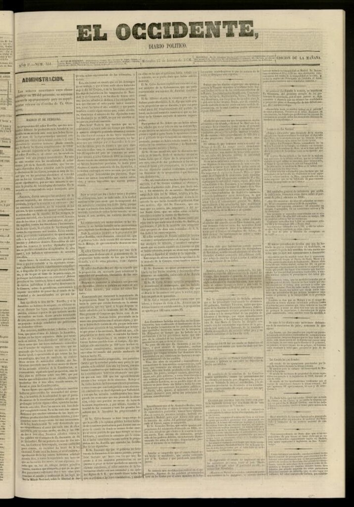 Miniatura de El Occidente: diario político del 27 de febrero de 1856, nº 351
