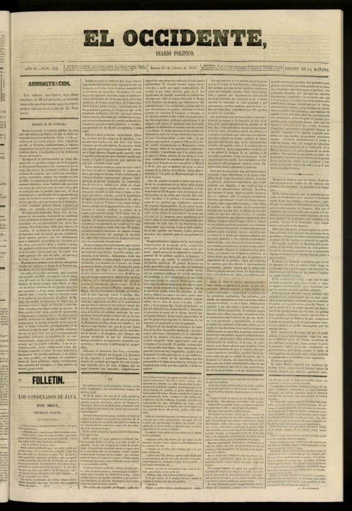 Miniatura de El Occidente: diario político del 28 de febrero de 1856, nº 352