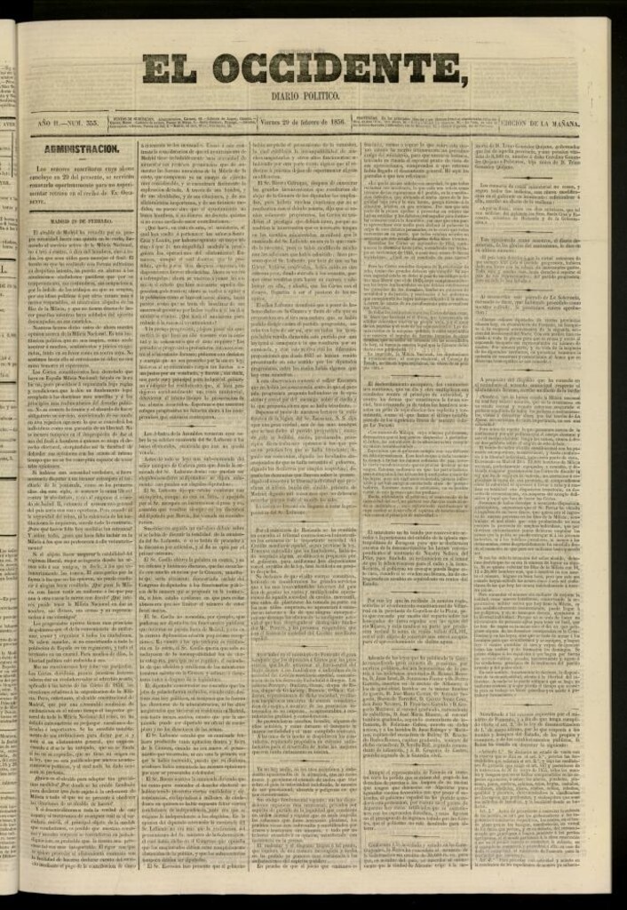 Miniatura de El Occidente: diario político del 29 de febrero de 1856, nº 353