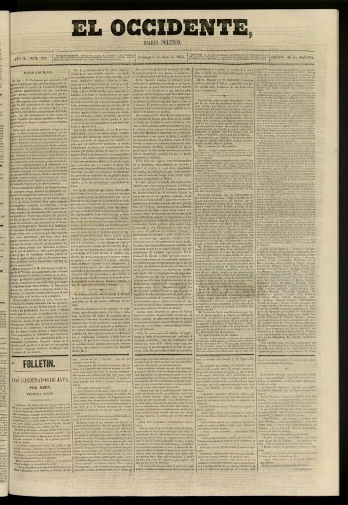 Miniatura de El Occidente: diario político del 2 de marzo de 1856, nº 355