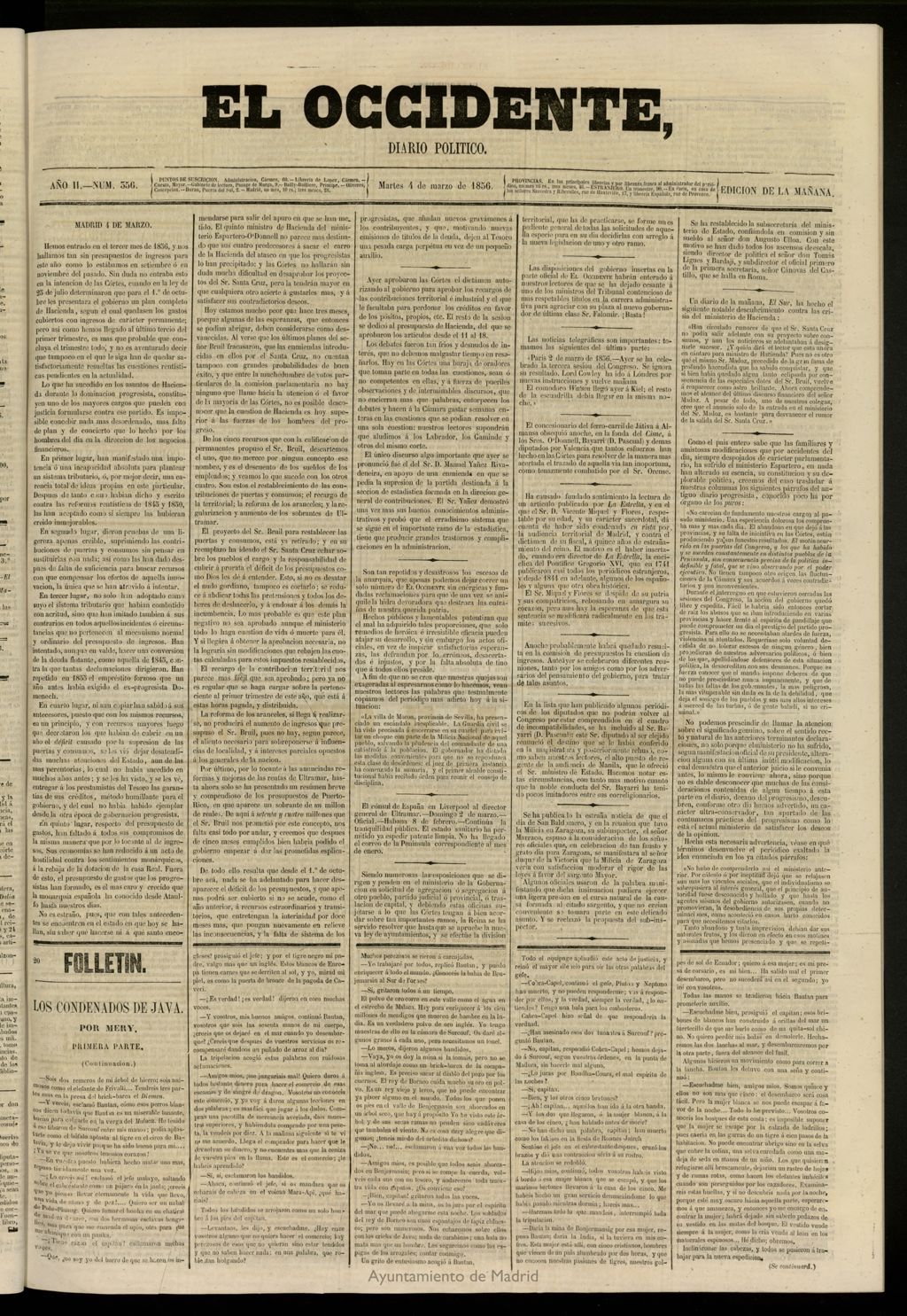 Miniatura de El Occidente: diario político del 4 de marzo de 1856, nº 356