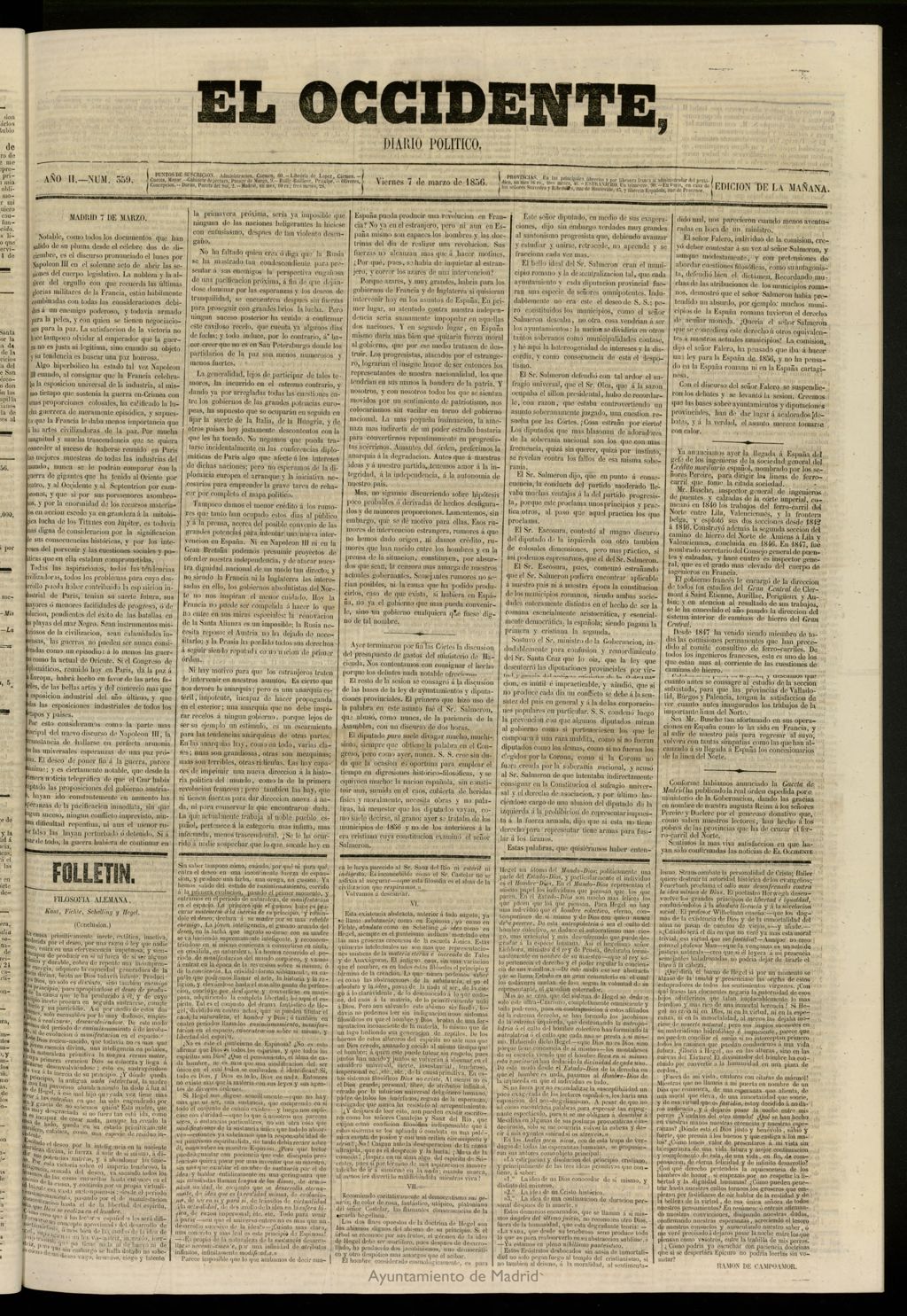 Miniatura de El Occidente: diario político del 7 de marzo de 1856, nº 359
