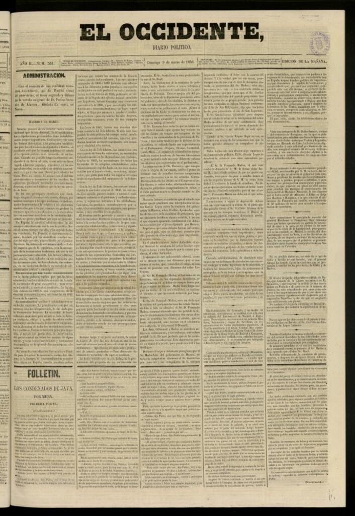 Miniatura de El Occidente: diario político del 9 de marzo de 1856, nº 361