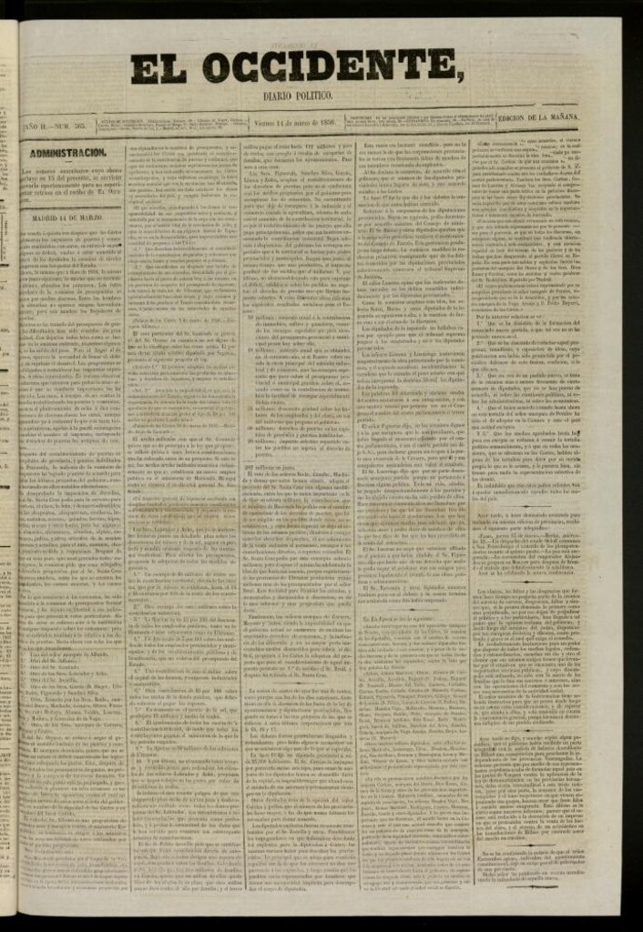 Miniatura de El Occidente: diario político del 14 de marzo de 1856, nº 365