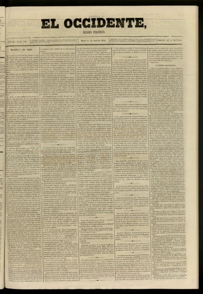 Miniatura de El Occidente: diario político del 1 de abril de 1856, nº 379