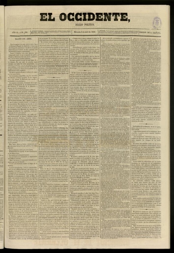 Miniatura de El Occidente: diario político del 2 de abril de 1856, nº 380