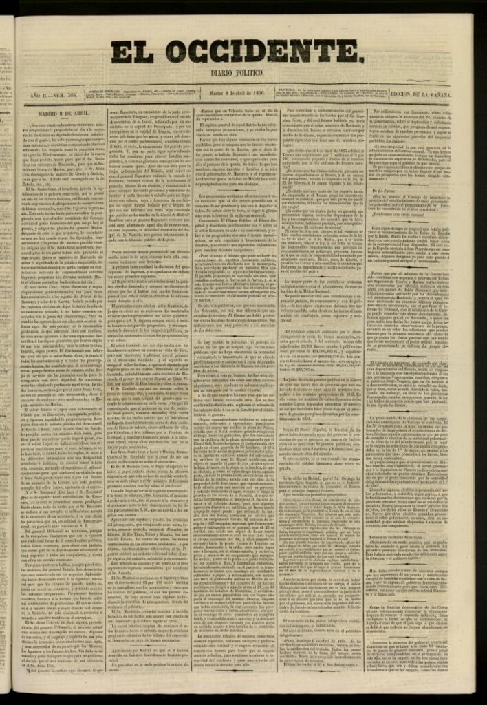 Miniatura de El Occidente: diario político del 8 de abril de 1856, nº 385
