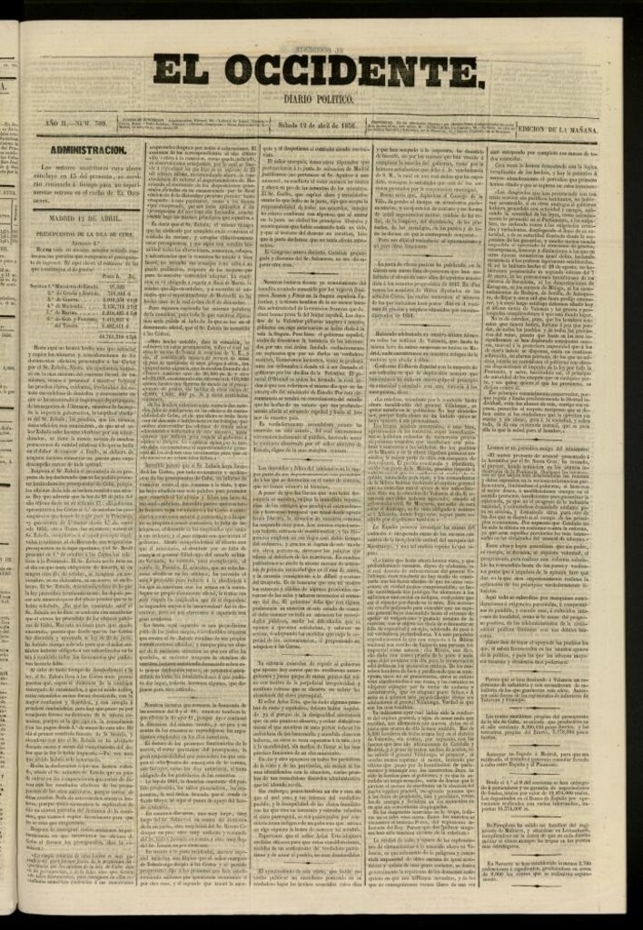 Miniatura de El Occidente: diario político del 12 de abril de 1856, nº 389