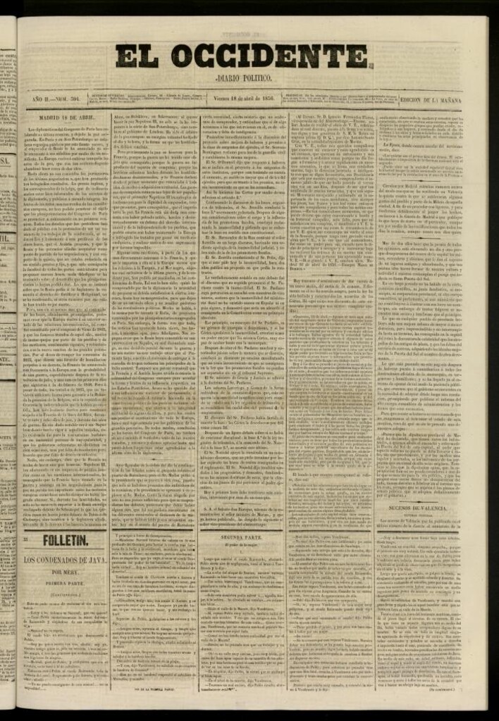Miniatura de El Occidente: diario político del 18 de abril de 1856, nº 394