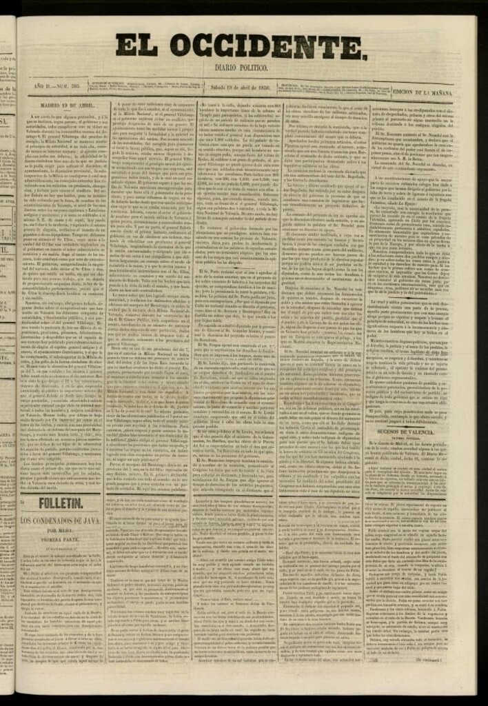 Miniatura de El Occidente: diario político del 19 de abril de 1856, nº 395