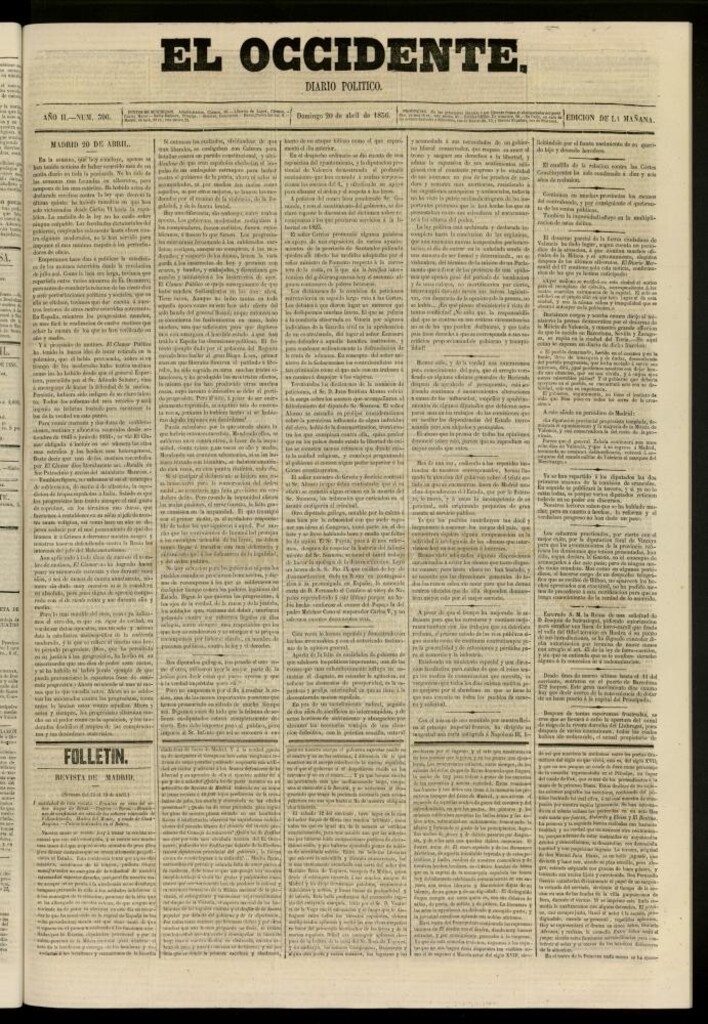 Miniatura de El Occidente: diario político del 20 de abril de 1856, nº 396