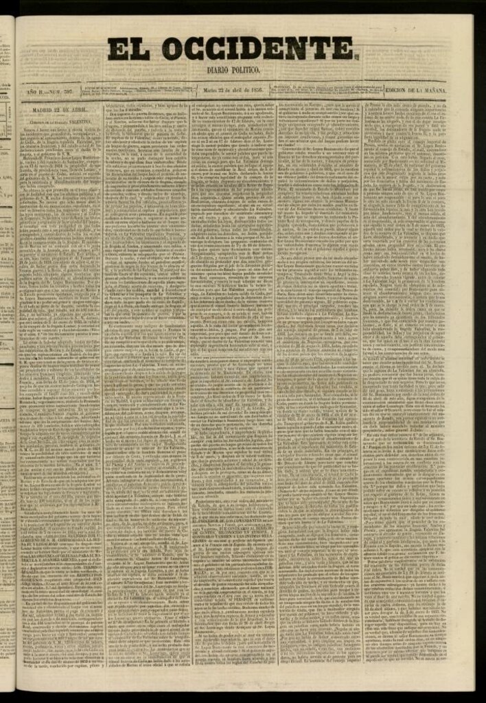 Miniatura de El Occidente: diario político del 22 de abril de 1856, nº 397