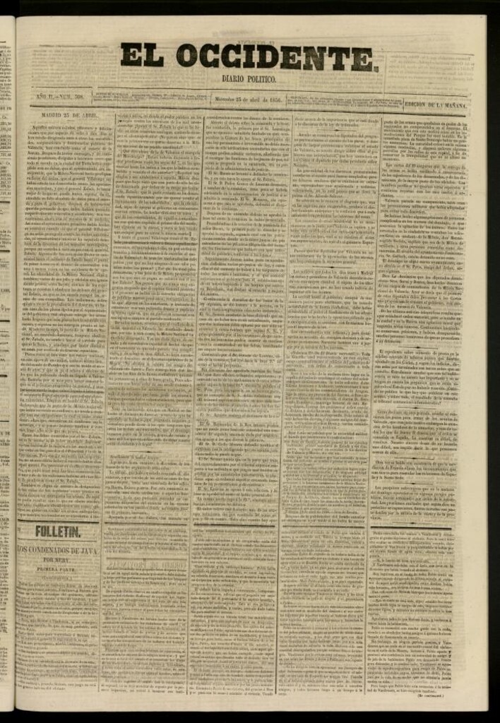 Miniatura de El Occidente: diario político del 23 de abril de 1856, nº 398
