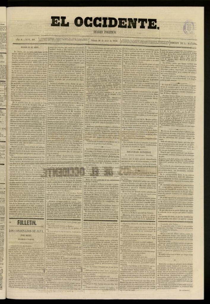 Miniatura de El Occidente: diario político del 26 de abril de 1856, nº 401