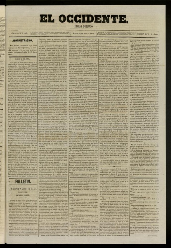 Miniatura de El Occidente: diario político del 29 de abril de 1856, nº 403