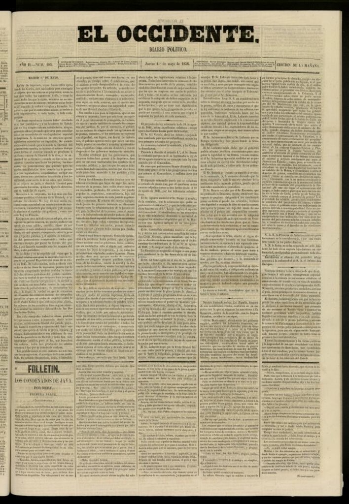 Miniatura de El Occidente: diario político del 1 de mayo de 1856, nº 405