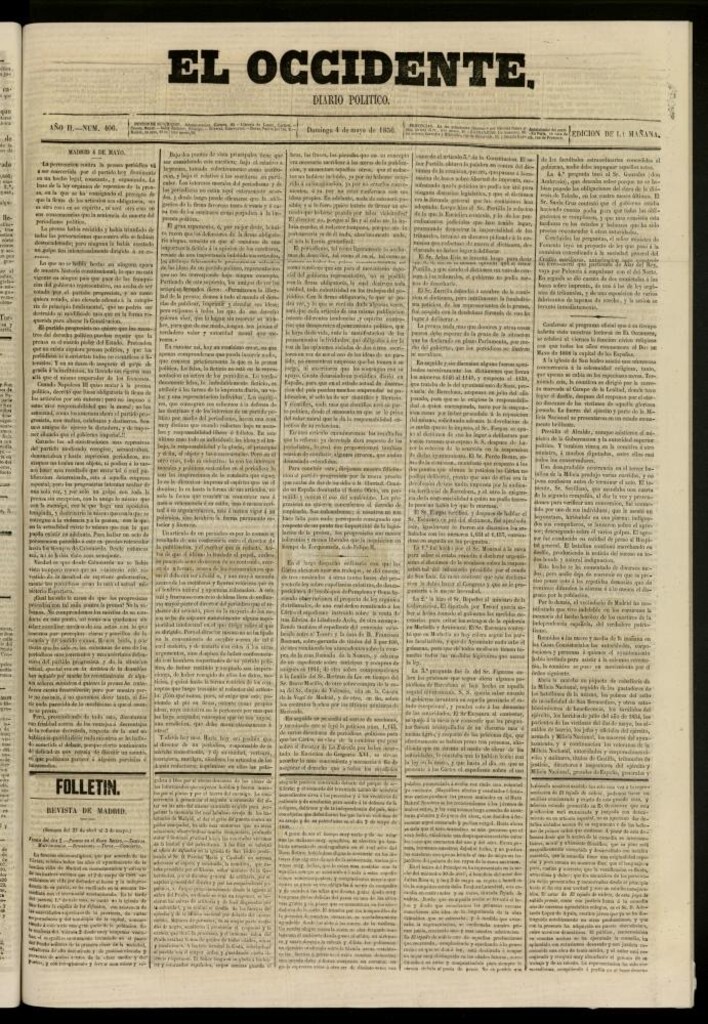 Miniatura de El Occidente: diario político del 4 de mayo de 1856, nº 406 [sic]