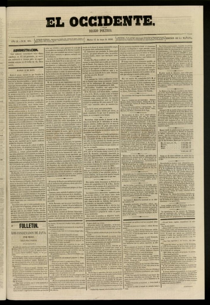 Miniatura de El Occidente: diario político del 13 de mayo de 1856, nº 413