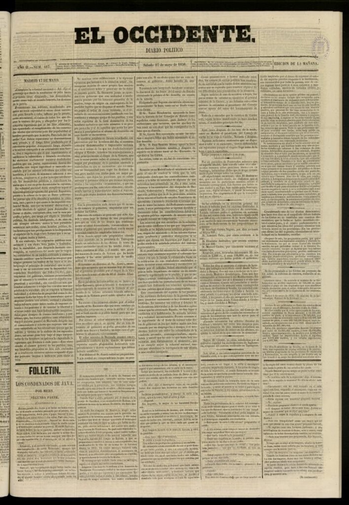 Miniatura de El Occidente: diario político del 17 de mayo de 1856, nº 417
