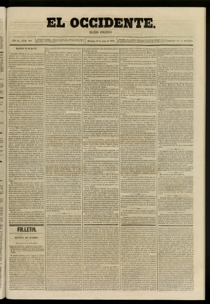 Miniatura de El Occidente: diario político del 18 de mayo de 1856, nº 418