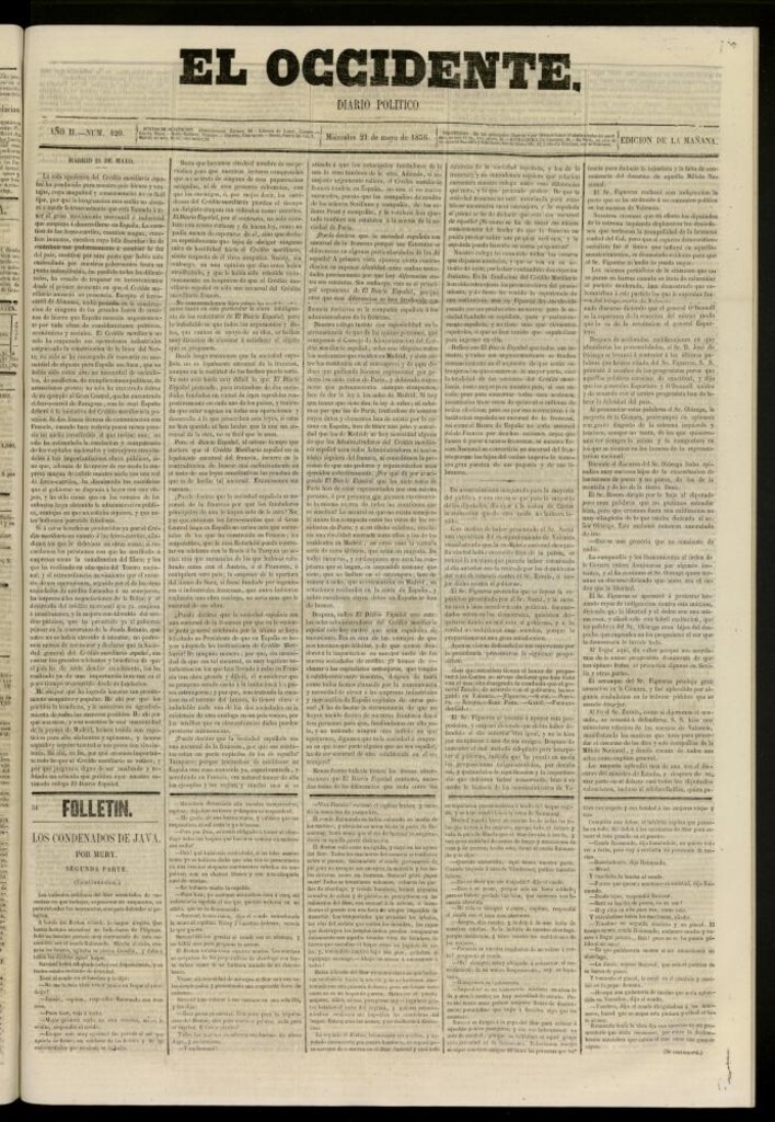 Miniatura de El Occidente: diario político del 21 de mayo de 1856, nº 420