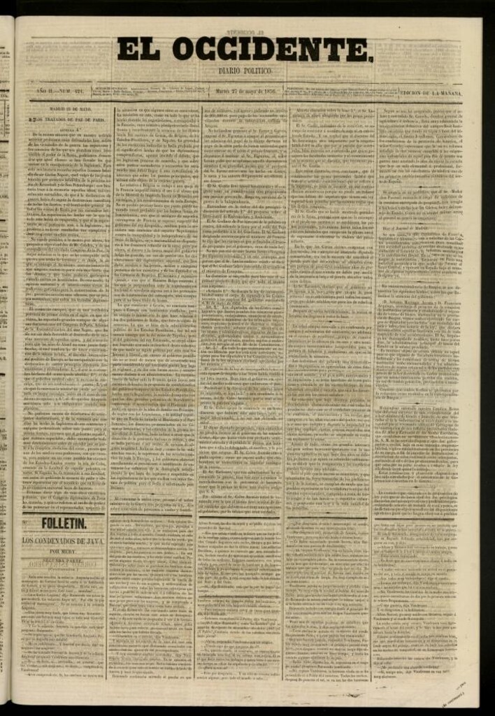 Miniatura de El Occidente: diario político del 27 de mayo de 1856, nº 424