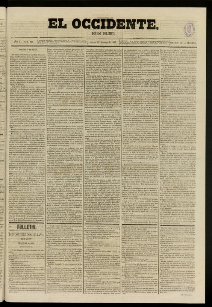 Miniatura de El Occidente: diario político del 29 de mayo de 1856, nº 426