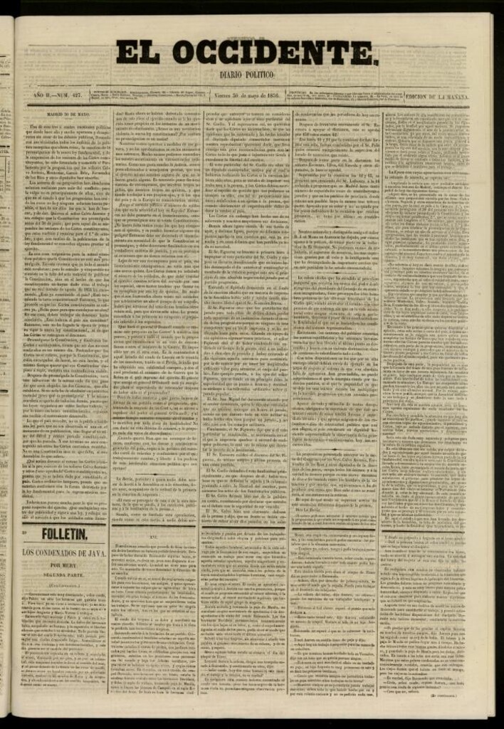 Miniatura de El Occidente: diario político del 30 de mayo de 1856, nº 427