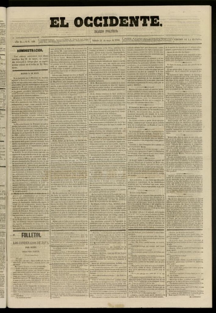 Miniatura de El Occidente: diario político del 31 de mayo de 1856, nº 428