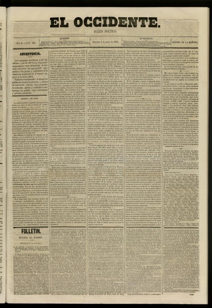 Miniatura de El Occidente: diario político del 8 de junio de 1856, nº 435