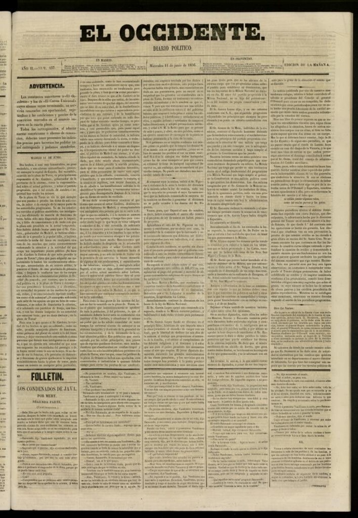 Miniatura de El Occidente: diario político del 11 de junio de 1856, nº 437