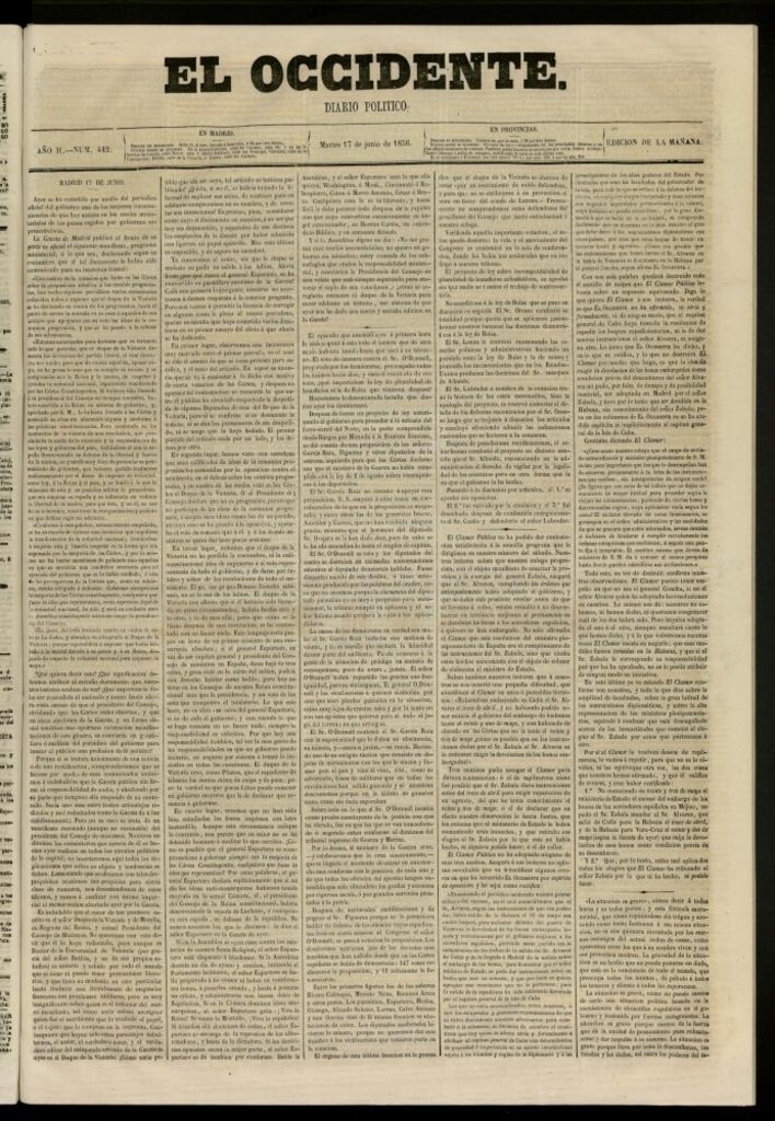 Miniatura de El Occidente: diario político del 17 de junio de 1856, nº 442