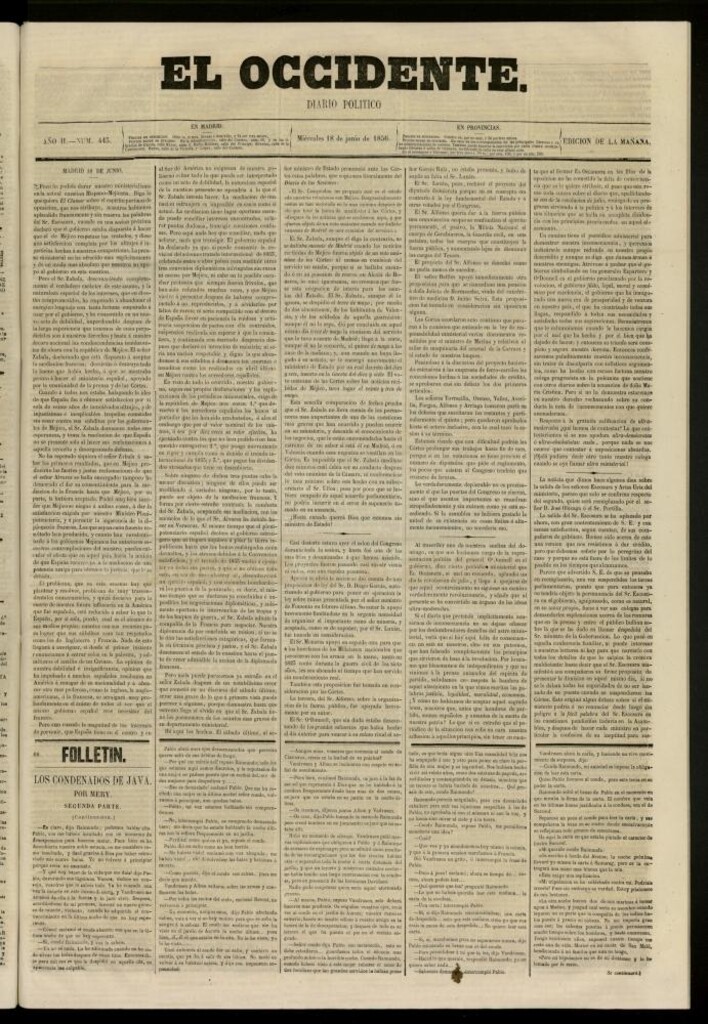 Miniatura de El Occidente: diario político del 18 de junio de 1856, nº 443