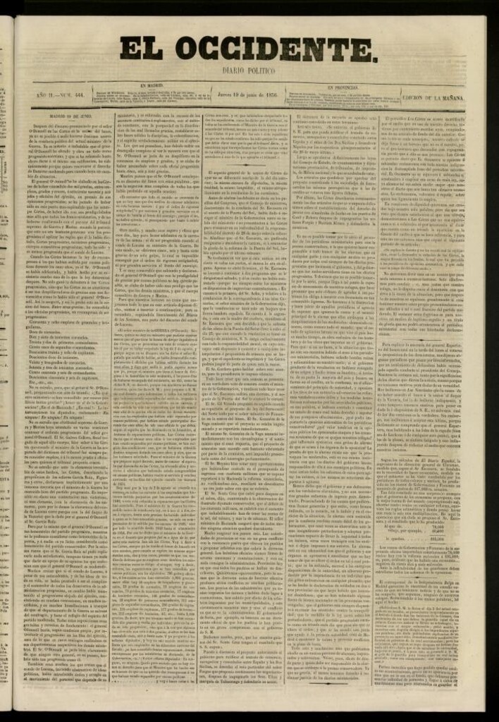 Miniatura de El Occidente: diario político del 19 de junio de 1856, nº 444