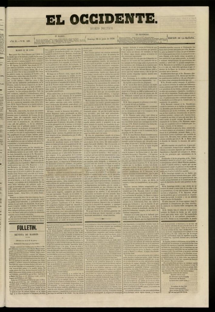 Miniatura de El Occidente: diario político del 22 de junio de 1856, nº 446