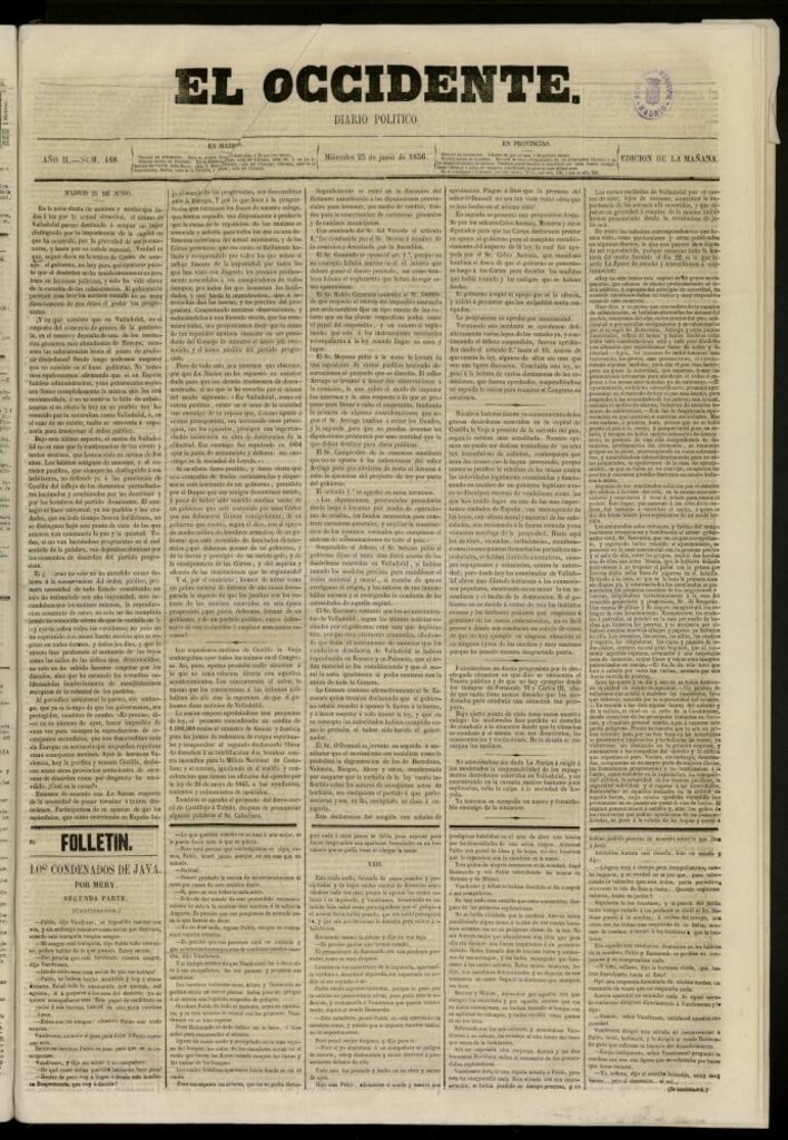 Miniatura de El Occidente: diario político del 25 de junio de 1856, nº 448