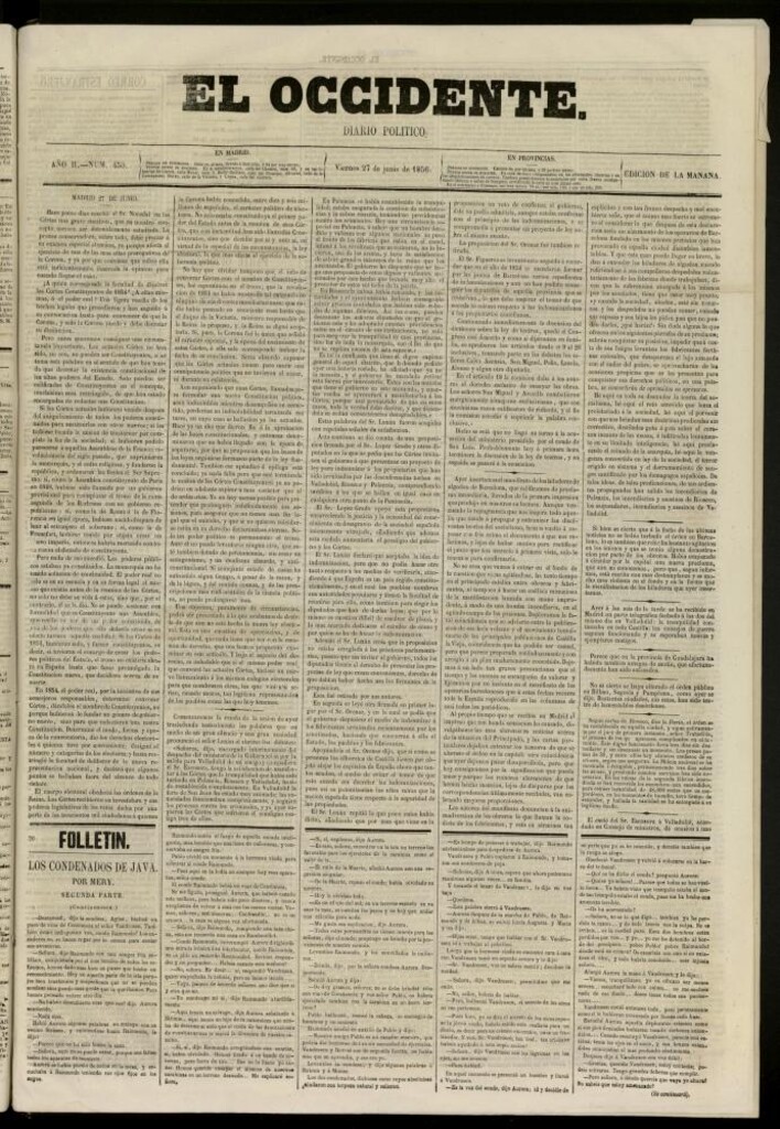 Miniatura de El Occidente: diario político del 27 de junio de 1856, nº 450