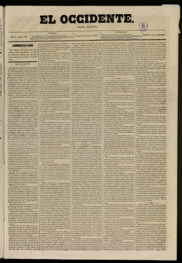 Miniatura de El Occidente: diario político del 29 de junio de 1856, nº 452