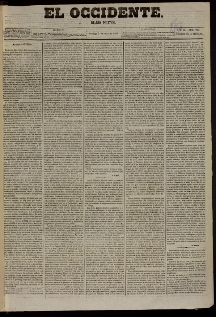 Miniatura de El Occidente: diario político del 3 de enero de 1858, nº 932