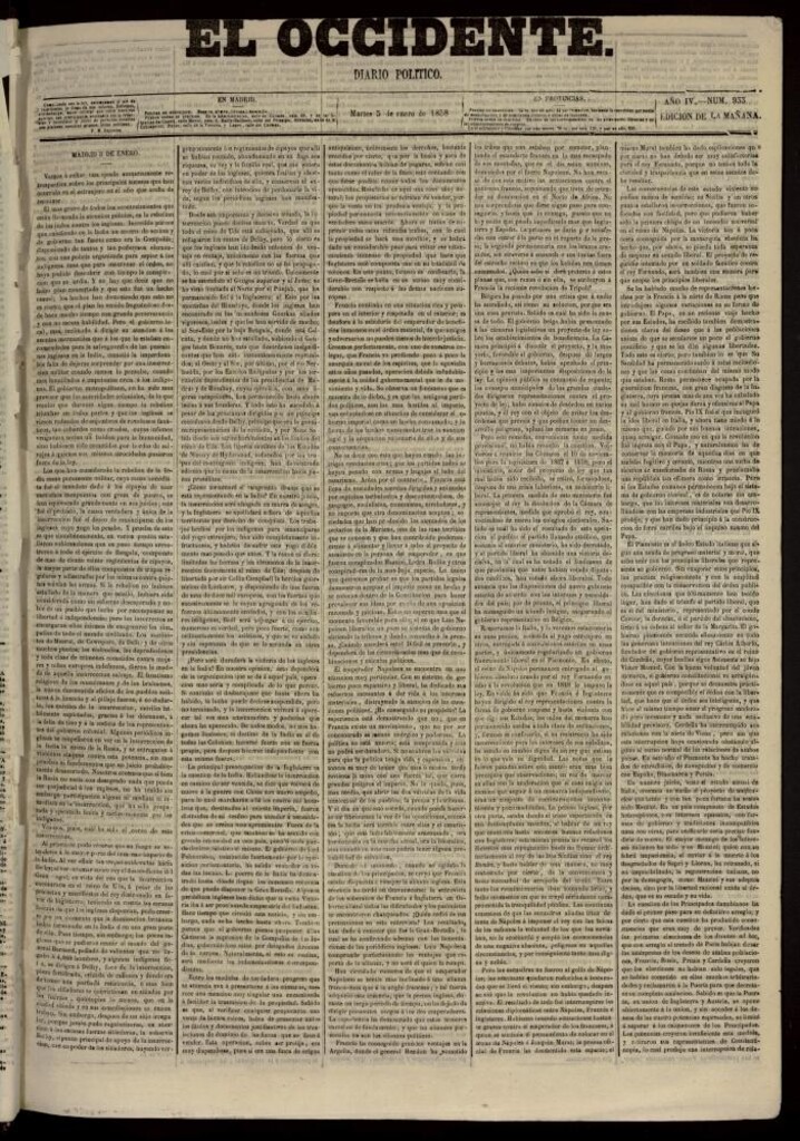 Miniatura de El Occidente: diario político del 5 de enero de 1858, nº 933