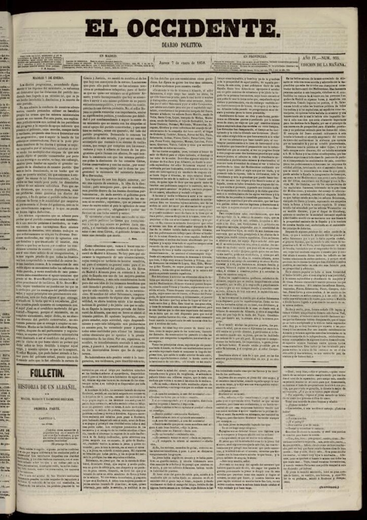 Miniatura de El Occidente: diario político del 7 de enero de 1858, nº 935