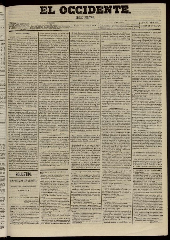 Miniatura de El Occidente: diario político del 8 de enero de 1858, nº 936