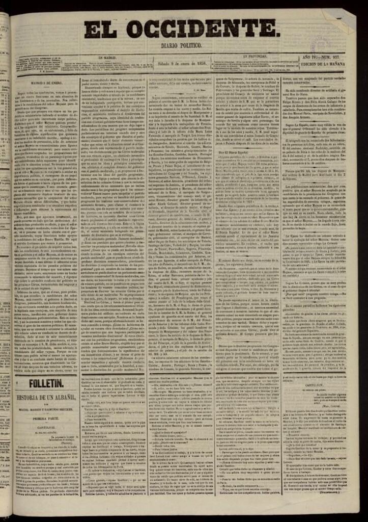 Miniatura de El Occidente: diario político del 9 de enero de 1858, nº 937