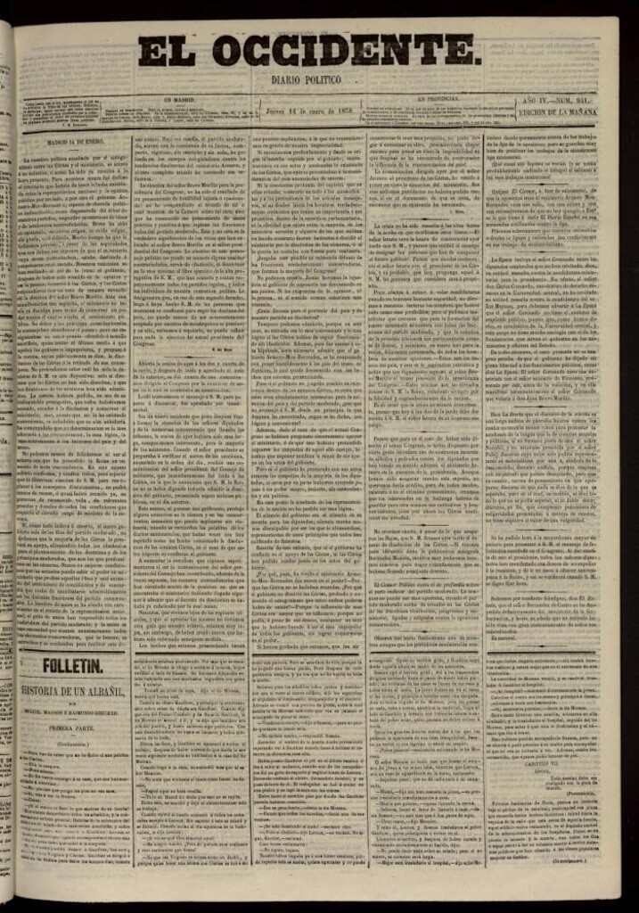 Miniatura de El Occidente: diario político del 14 de enero de 1858, nº 941