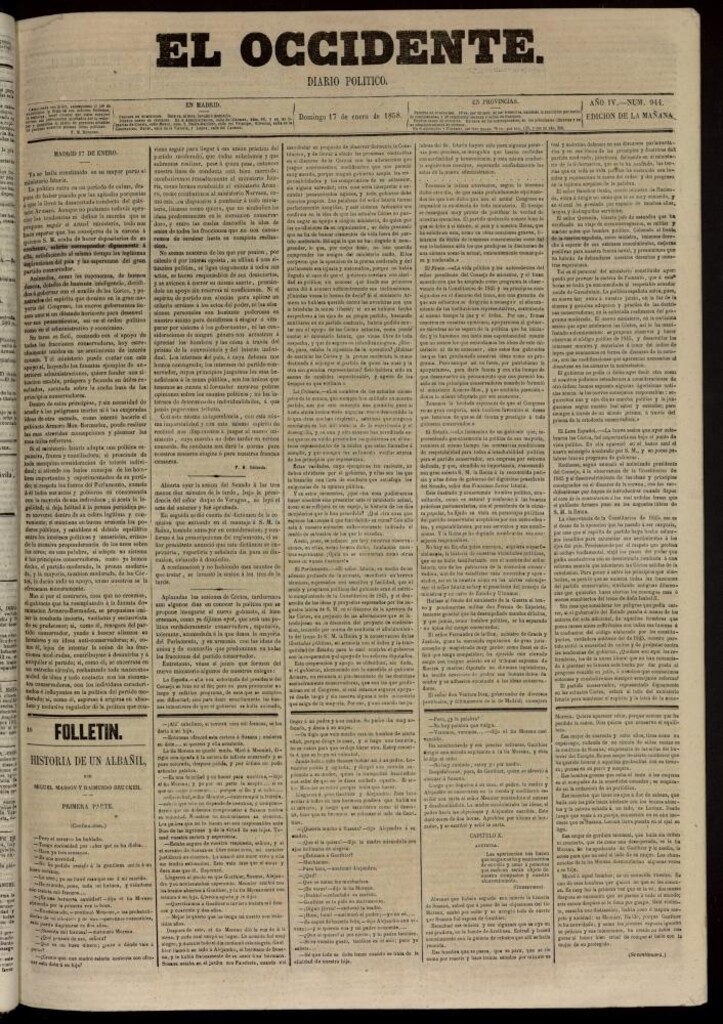 Miniatura de El Occidente: diario político del 17 de enero de 1858, nº 944
