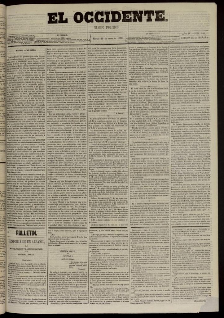 Miniatura de El Occidente: diario político del 19 de enero de 1858, nº 945