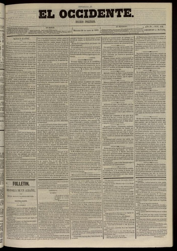 Miniatura de El Occidente: diario político del 20 de enero de 1858, nº 946